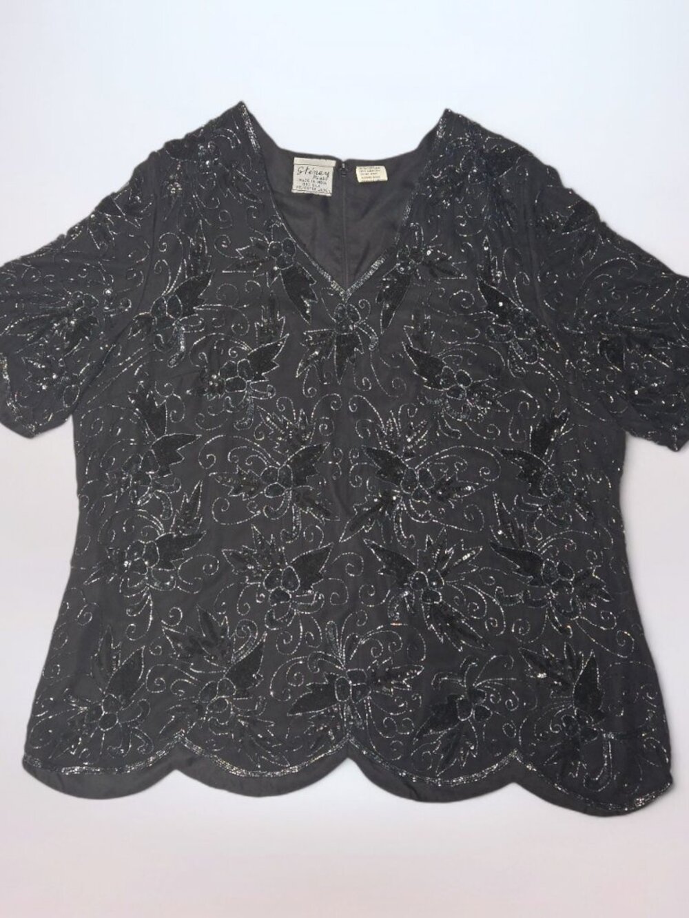 Stenay Plus Black Silk Beaded Blouse (Size XXL)